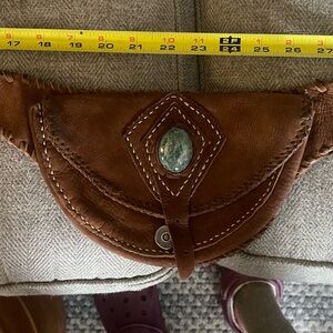 Brown Leather Belt Bag with Stone Accent